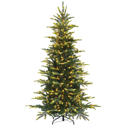 Yaheetech 7.5ft Pre-lit Aspen Fir Artificial Christmas Tree with 550 Incandescent Warm Lights Full Prelighted Xmas Tree w/1128 Branch Tips & Foldable Stand for Home Holiday Decor, Green