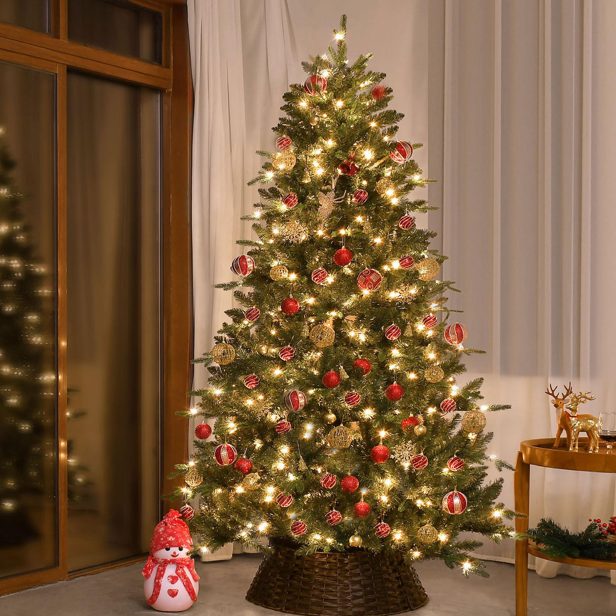 Treepool 5FT Pre-Lit Artificial Christmas Tree with 1014 PE&PVC Mixed Branch Tips, 300 Warm White Lights, Hinged Premium Spruce Fake Xmas Trees, Green, Foldable Base Treepool