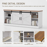 Trumbeak Farmhouse TV Stand for Televisions up to 75 Inchs,Entertainment Center with Sliding Barn Doors and Storage Cabinets,Modern Media TV Console Table for Living Room,Bright White Trumbeak