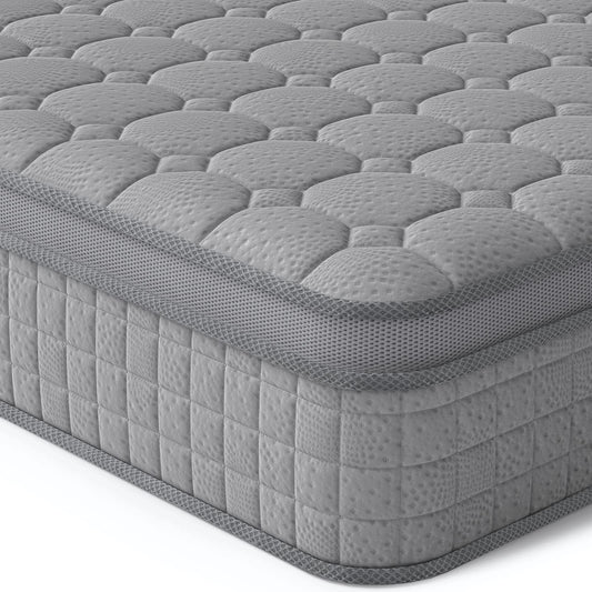 Vesgantti 12 Inch Multilayer Hybrid Queen Mattress - Multiple Sizes & Styles Available, Ergonomic Design with Memory Foam and Pocket Spring, Medium Firm Feel, Grey