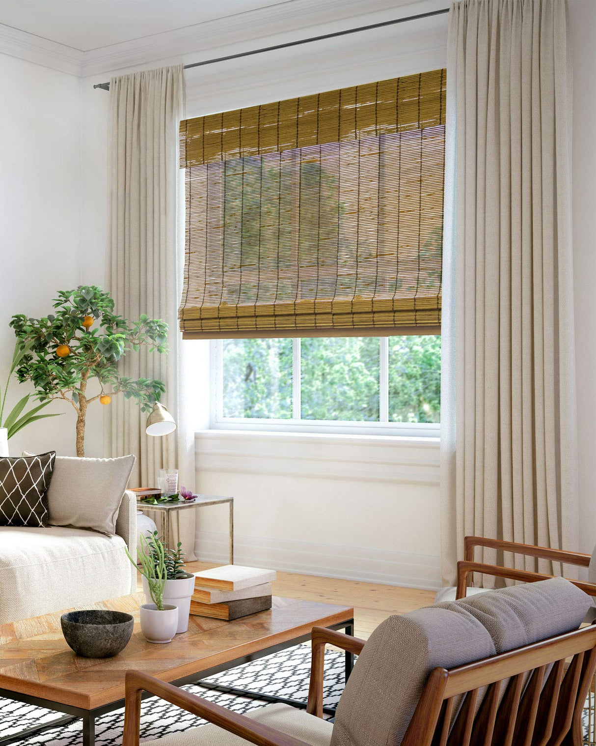 Chicology Cordless Bamboo Roman Shades - 27"W x 64"H in Fox CHICOLOGY