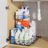LAMU Under Sink Organizers and Storage, 2 Tier Bathroom Kitchen Cabinet Organizers, Pull Out Under Sink Storage Kitchen Shelf Organizer for Under Counter Storage LAMU
