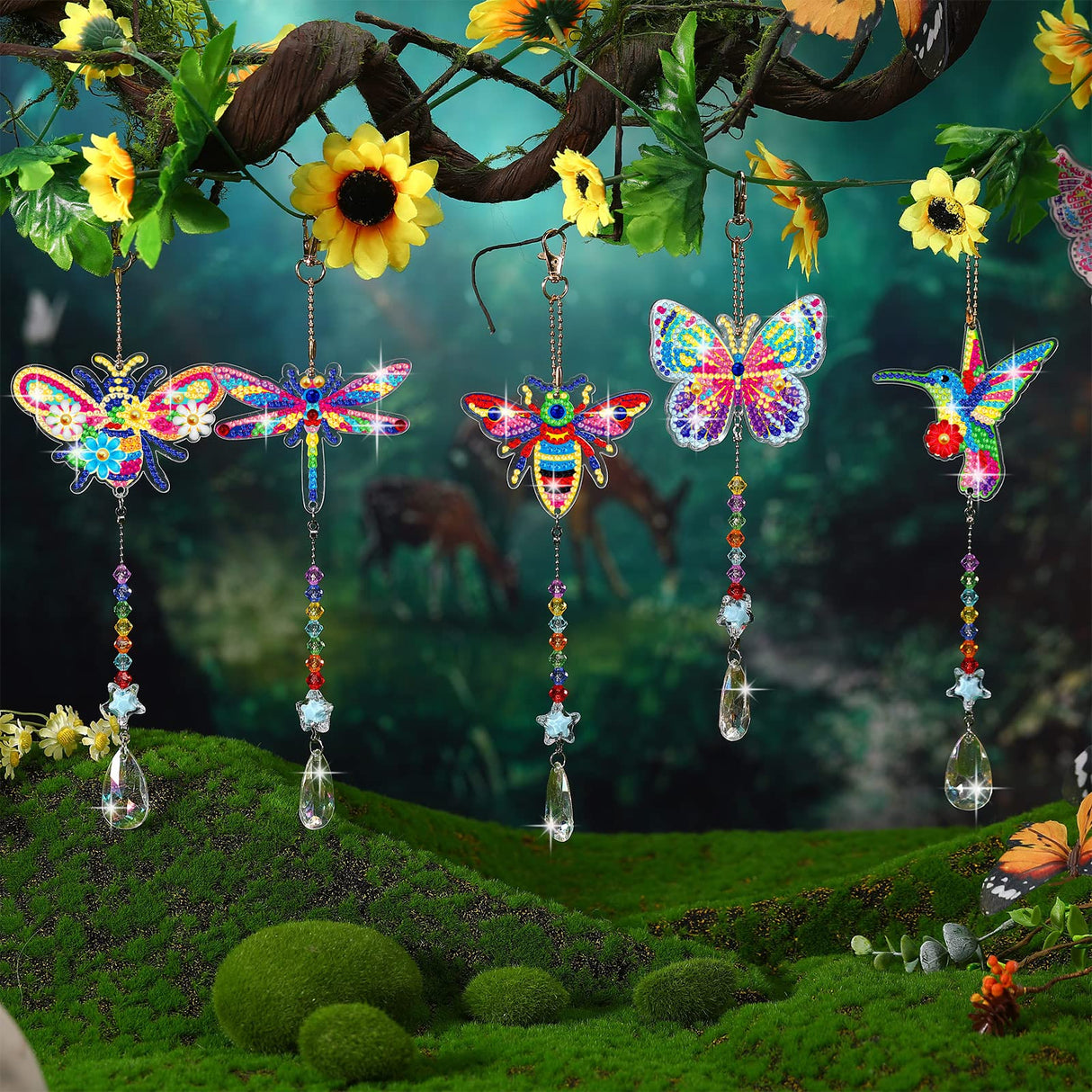 Kigley 6 Pcs Diamond Painting Suncatcher 3D Diamond Painting Wind Chime DIY Crystal Wind Chimes Art Suncatchers for Adults Kids Home Garden Window DIY Craft Kigley