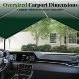Carport, 10‘ x 20’ Heavy Duty Portable Garage All-Season Car Canopy w/Removable Sidewall & Doors, Carport Canopy Party Tent w/Water-Resistant Tarp for Backyard (Green, 10' x 20' /no Side) Phonjoroo