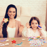 72 Pcs Unfinished Star Princess Fairy Wands Kit Make Your Own Princess Wand DIY Art Craft Magical Wand Include 24 Star Wooden Fairy Wands 12 Gem Stickers 24 Ribbons 12 Markers for Kids Party Supplies Feradny