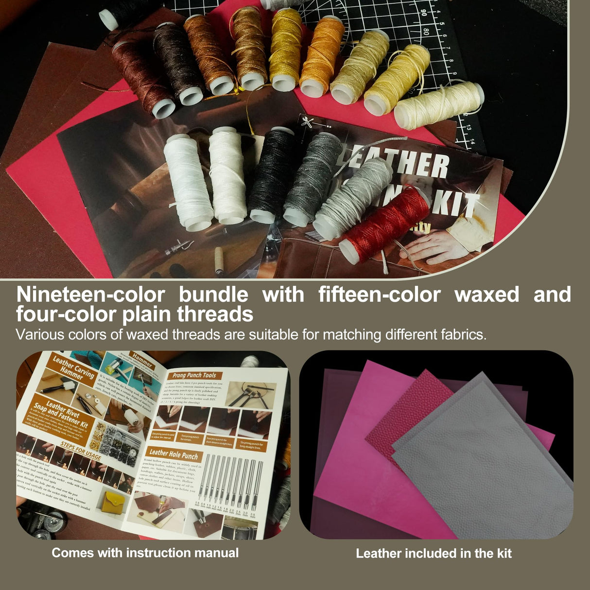 ESMING Leather Tooling Kit Craft Tools Leather Working Kit with Cutting Mats Crafts Enthusiast Professional Tool Set Custom Handbag Engraving Punching Sewing Stamping Sanding Tools ESMING