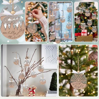 GuassLee 16pcs Winter Christmas Hanging Ornaments for Tree - 3D Wooden Acrylic Christmas Cutouts Reindeer Snowman Snowflake Ornaments for Christmas Tree Gifts Winter Party Supplies