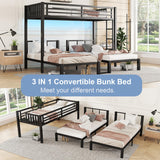 Triple Bunk Bed with LED Light,Metal Heavy Duty 3 Bunk Beds for Kids with Charge Station & Storage Shelf, Convertible Three Bunk Beds for Girls Boys Teens,Can be Separated into 3 Beds, Black Mirightone