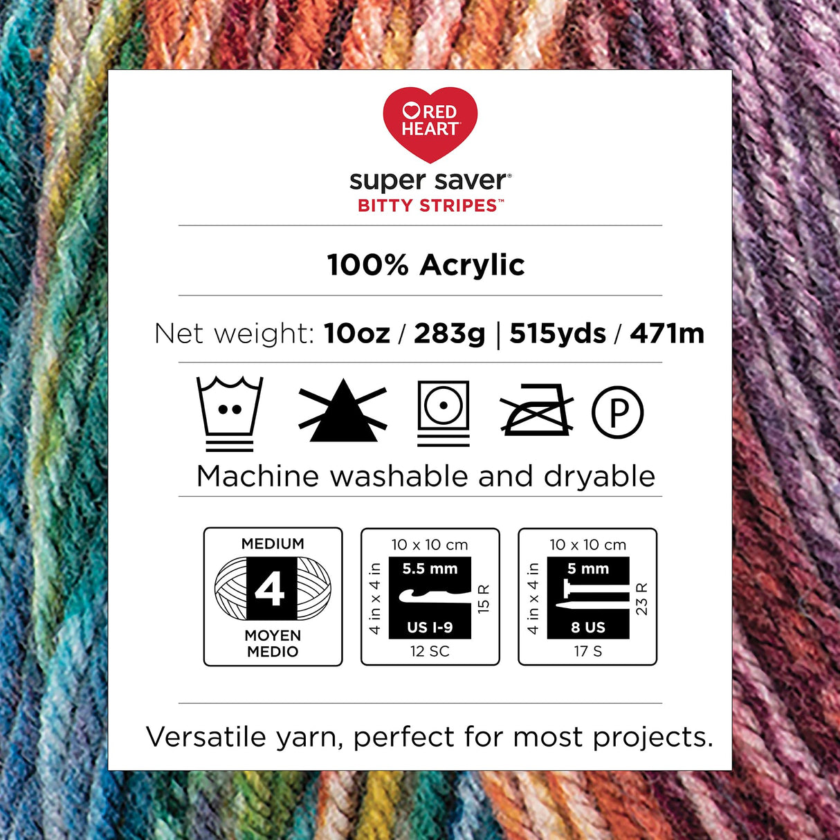Red Heart Super Saver Bitty Stripe Crayon Box Yarn - 2 Pack of 10oz/283g - 100% Acrylic - #4 Worsted (Medium) - 515 Yards - Knitting/Crochet Red Heart