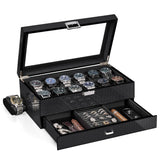 BEWISHOME Watch Case for Men with Drawer Glossy Watch Box Organizer Glass Lid and Paint Surface Men’s Jewelry Organizer 12 Slot Watch Holder Display Case Men Gifts SSH02A BEWISHOME