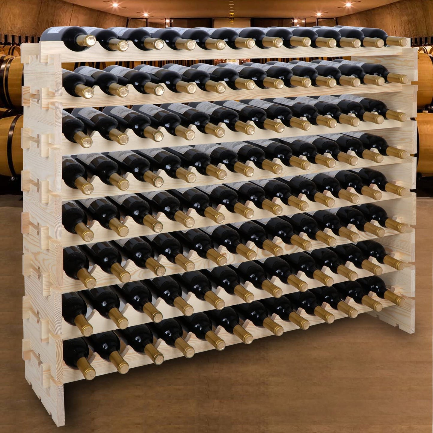 ZenStyle 6 Tier Premium Wood Wine Rack Storage Stand 72 Bottles Capacity Stackable Storage Display Shelf Floor Freestanding Wine Cabinet, Wobble-Free - WoodArtSupply