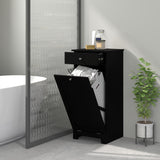 HOMCOM Laundry Hamper Cabinet with Removable Basket, Tilt Out Laundry Hamper Cabinet with Drawer and Beadboard Door, Laundry Cabinet Bathroom Storage Cabinet, Black HOMCOM