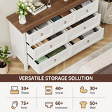 7 Drawer Dresser for Bedroom, 54" Farmhouse Dresser, Rustic Chest of Drawers, White Dresser with Barn Design, Brown Tabletop & Antique Bronze Handles, Wood Dresser for Closet, Bedroom Dressers Angel Sar