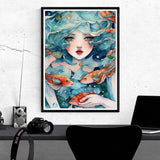 Kaliosy 5D Diamond Art Kits for Adults Fish Girl by Number Kits, Diamond Painting Art Animation DIY Full Drill Crystal Craft Cross Stitch Embroidery Decoration (12x16 inch) 30x40 cm Kaliosy