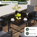 Tangkula 9 Pieces Patio Dining Set, Outdoor Space-Saving Furniture Set with PE Rattan Chairs, Tempered Glass Table and Ottomans, Outdoor Sectional Conversation Set with Cushions for Yard Tangkula