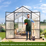 Vigo huseeo 8.2 * 12.2 * 7.8FT Greenhouse for Outdoors,Polycarbonate Greenhouse with Stronger Wind Protection and Roof Vent,Walk-in Large Aluminum Sunroom Winter Proof,Black Vigo huseeo