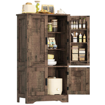 usikey Storage Cabinet with 4 Doors, 43.3" H Farmhouse Kitchen Cabinet with 6 Door Shelves, Kitchen Storage Cabinets with Adjustable Shelves, for Living Room, Antique Oak