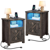 YITAHOME Farmhouse Nightstand with Charging Station & LED Lights, Night Stand Set 2 Living Room End Table, Small Bedside Tables Side Tables Bedroom, Rustic Wood Night Stand, Set of 2, Brown Oak YITAHOME