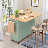HLR Kitchen Island with Storage, Sage Green Rolling Kitchen Cart on Wheels with Drop-Leaf Bar Countertop, Islands Prep Table with Side Open Spice Rack and Tower Rack, Extra Storage for Kitchen HLR