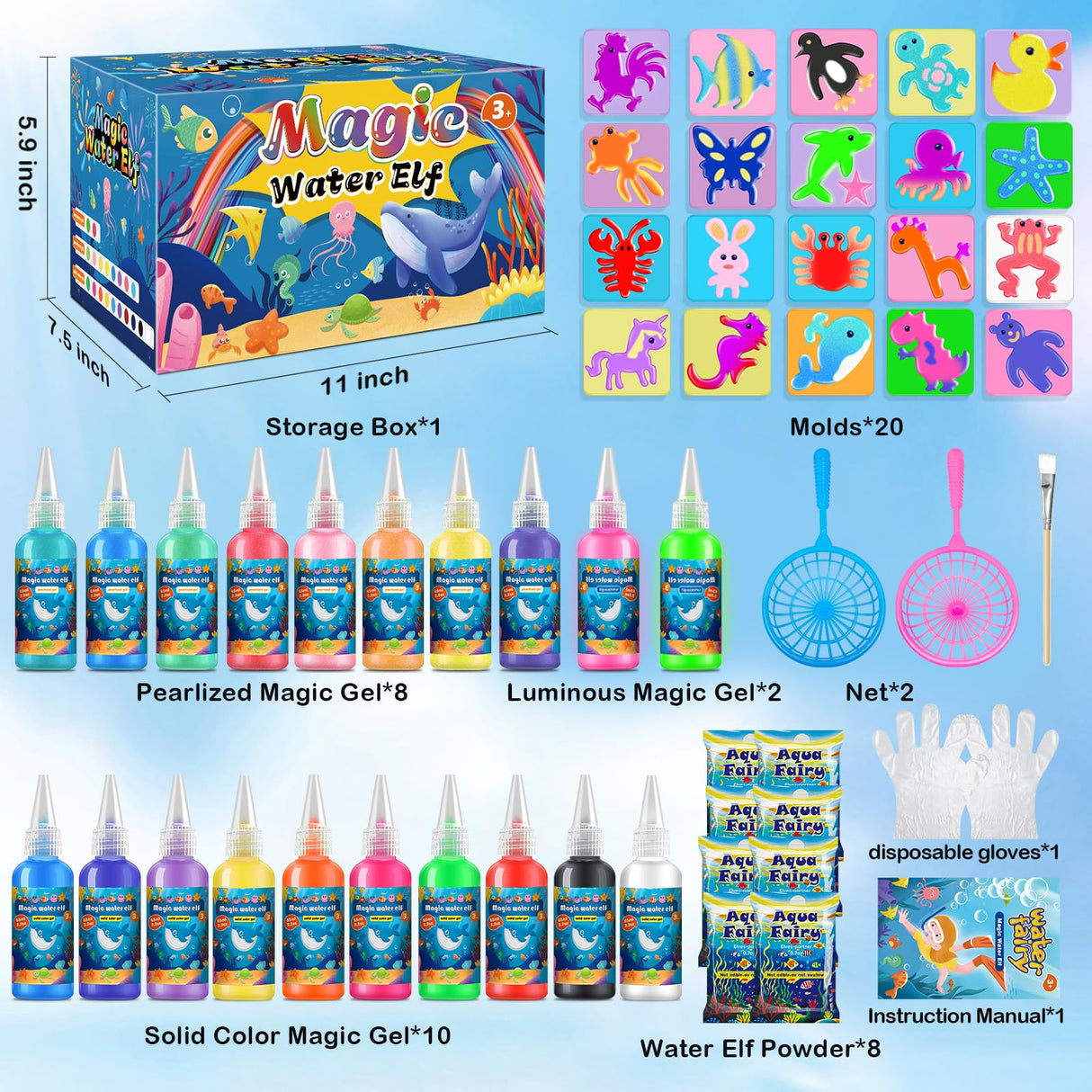 diagfile Magic Water Elf Toy Kit, Aqua Fairy Water Gel Kit for Kids, Squishy Maker with 20 DIY Models and 20 Colors, Magic Gel Water Pets Compatible with Boys & Girls Gift Aged 3+ diagfile
