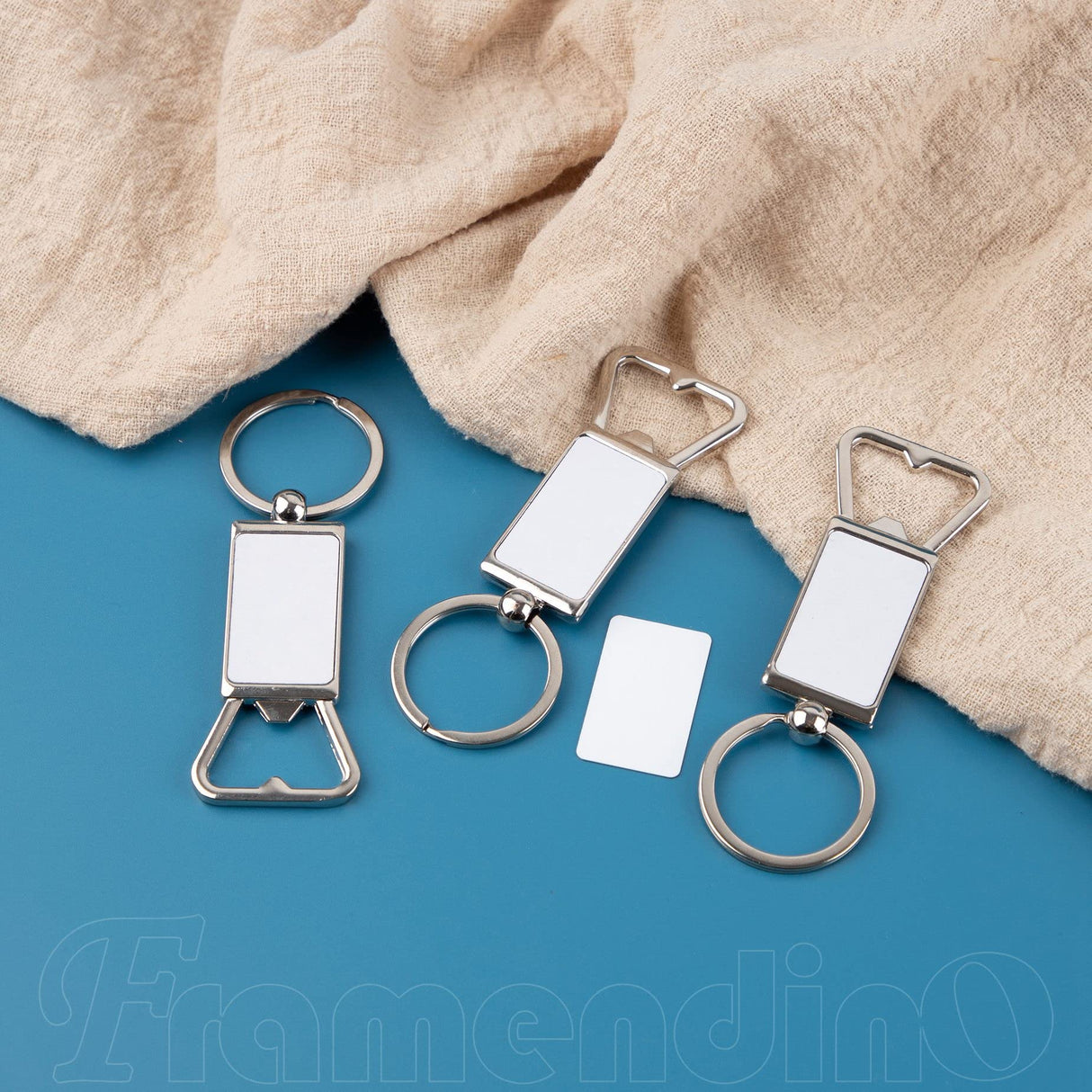 Framendino, 10 Pack Sublimation Blanks Keychains Metal Bottle Opener Transfer Sublimation Key Rings Framendino