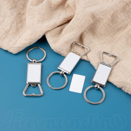 Framendino, 10 Pack Sublimation Blanks Keychains Metal Bottle Opener Transfer Sublimation Key Rings