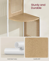 VASAGLE 5-Tier Corner Shelf Stand, Boho Corner Bookshelf with Polyrattan Sides, Plant Stand for Living Room Bedroom Study Kitchen, Oak Beige ULLS588Y57 VASAGLE