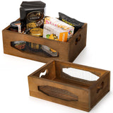 Okllen Set of 2 Wooden Nesting Countertop Baskets, Decorative Wood Storage Box Farmhouse Rustic Crate with Cutout Handles for Bread, Fruit, Vegetables, Kitchen, Bathroom, Pantry Supplies, Brown Okllen