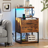 AOGLLATI LED Nightstand Set of 2 with Charging Station, 2 Drawers Night Stand with LED Lights for Bedroom, 2 USB Ports, 2 Power Outlets, Bed Side Table with Storage Shelves AOGLLATI