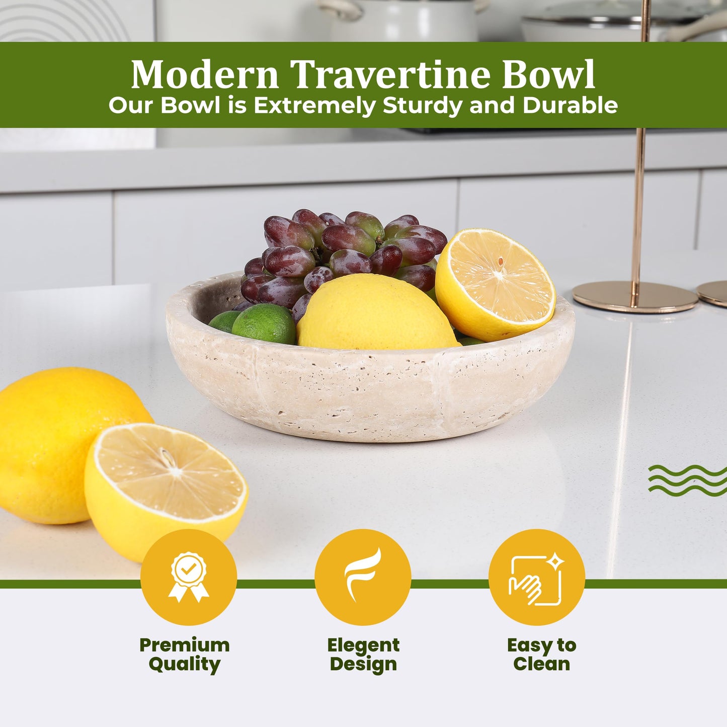 FNTSTICGOODS Travertine Decorative Bowl - 7.8” Diameter & 2” Height - Key Bowl for Entryway Table - Travertine Bowl for Fruit - Organic Modern Centerpiece Bowl - Beige/Natural