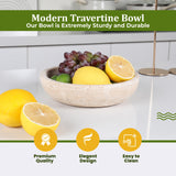 FNTSTICGOODS Travertine Decorative Bowl - 7.8” Diameter & 2” Height - Key Bowl for Entryway Table - Travertine Bowl for Fruit - Organic Modern Centerpiece Bowl - Beige/Natural FNTSTICGOODS