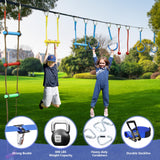 NINJA LINE 2x56FT Ninja Warrior Obstacle Course for Kids, Ninja Slackline with 11 Accessories, Slackline Kit with Pulley, Rope Ladder, Monkey Bar,Arm Trainer, Climbing Rope ninja line