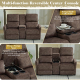 DRMBOOK 63'' RV Loveseat Recliner Sofa, Velvet Fabric Double Camper Couch 2 Seater Recliner with Console, Home Movie Theater Seating Chair, 2 Person Push Back Recliners for Living Room, Brown DRMBOOK