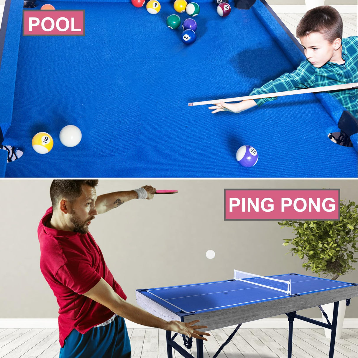 Multi Game Table, 54" Upgrade 5 in 1 Folding Sports Arcade Games with Accessories,Ping Pong,Pool Billiard,Shuffleboard,Bowling,Hockey Combo Game Set for Family Game Table,Indoor and Outdoor HLC