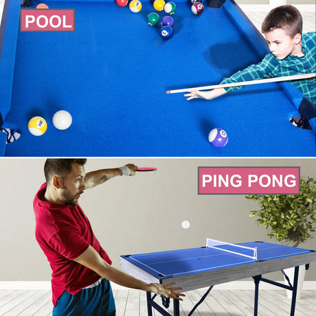 Multi Game Table, 54" Upgrade 5 in 1 Folding Sports Arcade Games with Accessories,Ping Pong,Pool Billiard,Shuffleboard,Bowling,Hockey Combo Game Set for Family Game Table,Indoor and Outdoor HLC