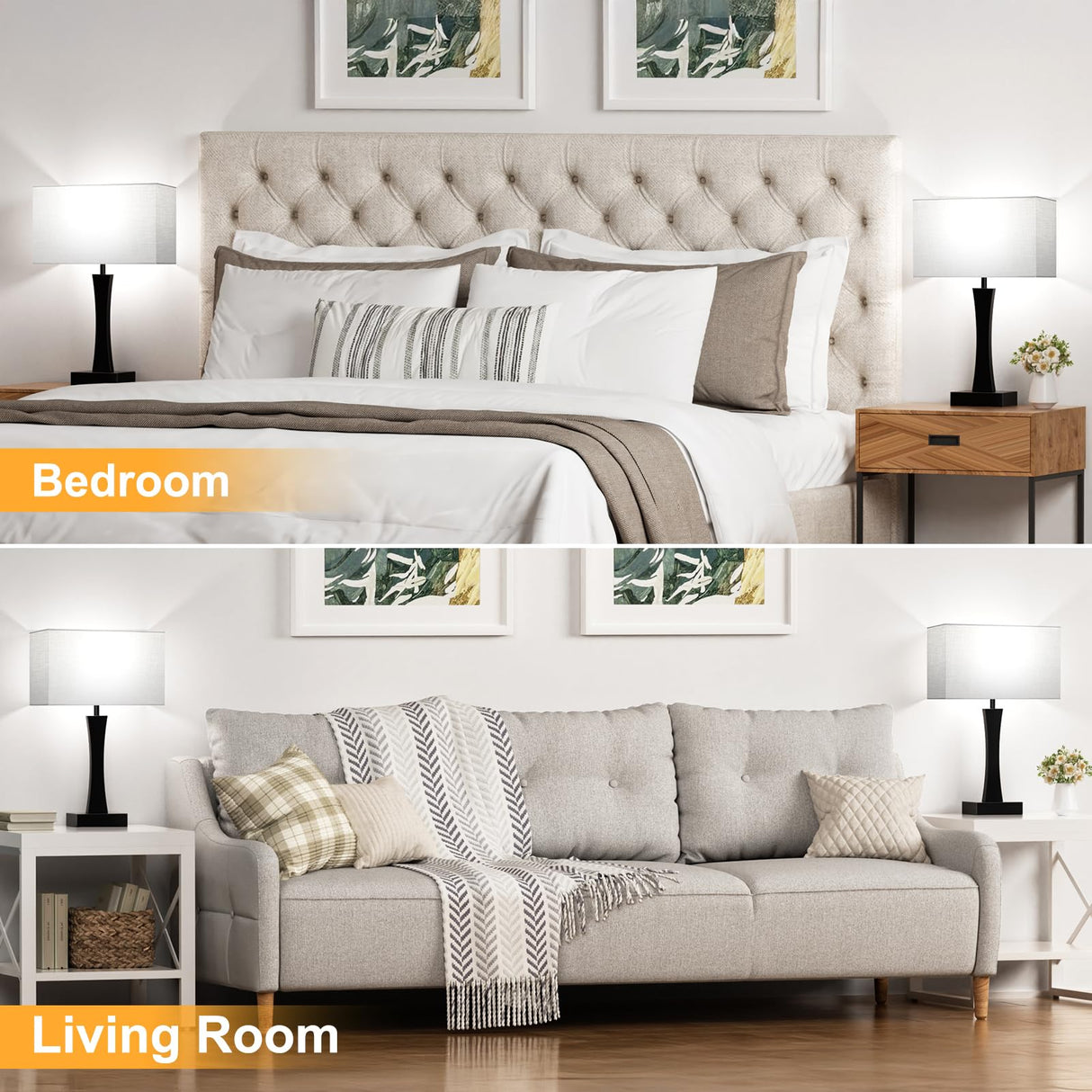 Bedside Lamps for Night Stands - 3 Way Dimmable Table Lamp for Bedroom with USB C+A Ports,Modern Bedside Lamps Set of 2, Touch Lamps for Nightstand Living Room Side Table End Tables(Bulbs Included) Seealle