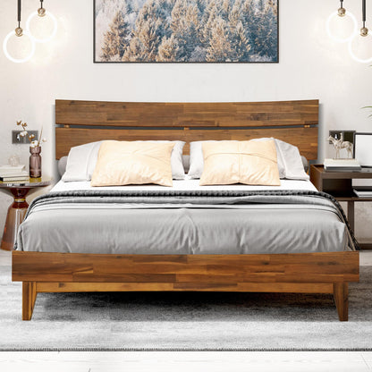 Acacia Aurora Wooden Bed Frame, 100% Solid Wood Platform Bed with Headboard, All Mattress Support & No Box Spring Needed, Effortless Assembly, 800