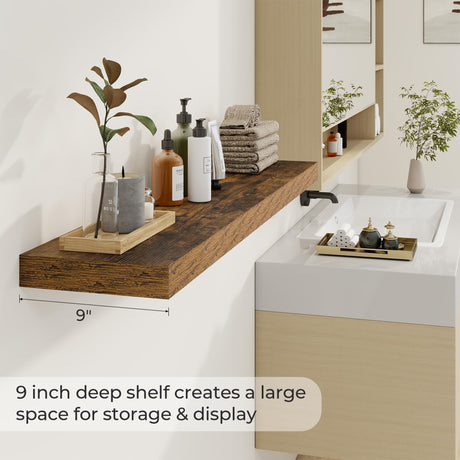 48 Inch Fireplace Mantel Shelf Floating Shelves for Large Wall Mounted Shelves with Invisible Brackets,Brown Long Wall Shelves for Decor Storage Bathroom,Living Room,Kitchen,Office,48"x 9.1" Set of 2 Dreamland