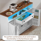 FJTJBSI 55" Buffet Cabinet with Power Outlets and Lights Large Kitchen Sideboard Buffet with Drawers Farmhouse Kitchen Storage Cabinet with Adjustable Shelves Coffee Bar Station for Coffee Bar Room FJTJBSI