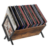 YINMIT Vinyl Record Holder, 80-100 LP Vinyl Record Storage Rack, Quick Assembly Vinyl Record Display, Retro Style Organizer for Magazine, Book, Files, Albums (Rustic Brown, 1 Tier) YINMIT