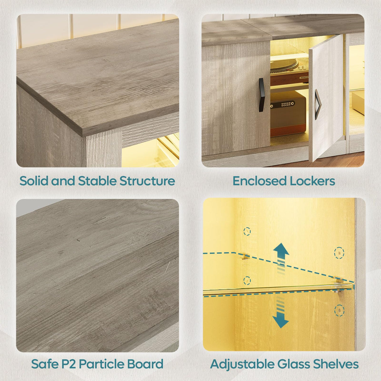 Bestier 80 Inch TV Stand for 65/75/85 inch TVs, Modern LED Entertainment Center with Storage Cabinet, Adjustable Glass Shelves ＆ Cable Management, Gaming TV Console Table for Living Room, Wash White Bestier