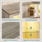 Bestier 80 Inch TV Stand for 65/75/85 inch TVs, Modern LED Entertainment Center with Storage Cabinet, Adjustable Glass Shelves ＆ Cable Management, Gaming TV Console Table for Living Room, Wash White Bestier