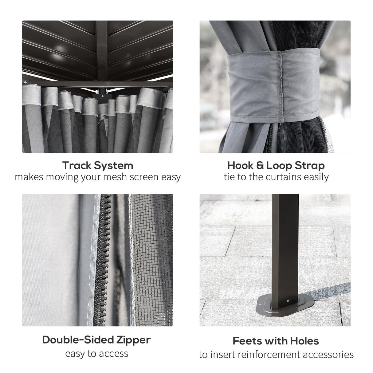 Outsunny 10' x 12' Hardtop Gazebo with Curtains and Netting, Permanent Pavilion Metal Double Roof Gazebo Canopy with Aluminum Frame and Hooks, for Garden, Patio, Backyard, Gray Outsunny