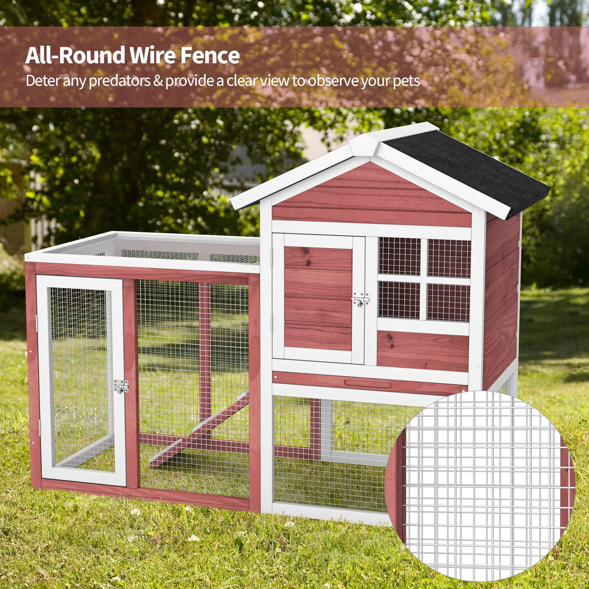 Tangkula Wood Rabbit Hutch, Outdoor Indoor Bunny Cage with Run, Removable Tray, Ramp, Ventilate Door, Waterproof Roof Chicken Coop Pet House for Chicken Rabbit Guinea Pig, 48.5 x 25 x 37 Inch, Red Tangkula
