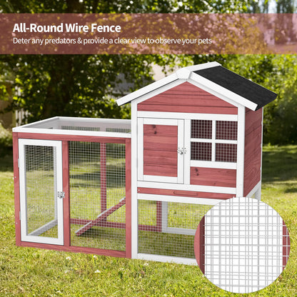 Tangkula Wood Rabbit Hutch, Outdoor Indoor Bunny Cage with Run, Removable Tray, Ramp, Ventilate Door, Waterproof Roof Chicken Coop Pet House for Chicken Rabbit Guinea Pig, 48.5 x 25 x 37 Inch, Red