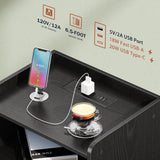 LAKEMID Night Stand with Charger Station, Bedside Table with LED Lights, Side Table with Fast USB-C Port, Nightstand with Solid Wood Feet, Small End Table for Bedroom, Living Room, Black LAKEMID