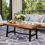 VINGLI Outdoor Wooden Coffee Table, Metal Frame Heavy Duty Patio Coffee Table for Outside, All Weather Solid Wood Low Outdoor Table for Balcony Porch and Deck, Rectangle VINGLI