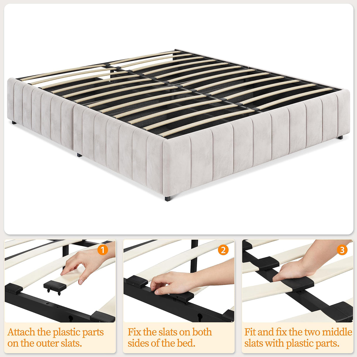 Yaheetech Upholstered Queen Bed Frame with 4 Storage Drawers and Modern Design Yaheetech