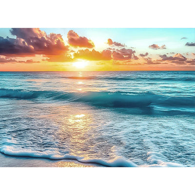 Lxmsja Beach Ocean Diamond Art Kits for Adults, Sunset DIY Full Drill Diamond Painting Kits for Beginners, 5D Gem Art Crafts for Adults, Home Wall Decor 16x12 inch