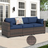 YLGJ&TIDY 3-Piece PE Rattan Patio Furniture Set - Waterproof Outdoor Sectional Sofa w/Thick Cushions - All-Weather Wicker Conversation Set for Backyard, Pool, Deck (Navy Blue) YLGJ&TIDY